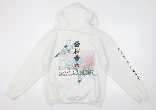 Urban Outfitters Men's S White Pullover Hoodie, Cherry Blossom