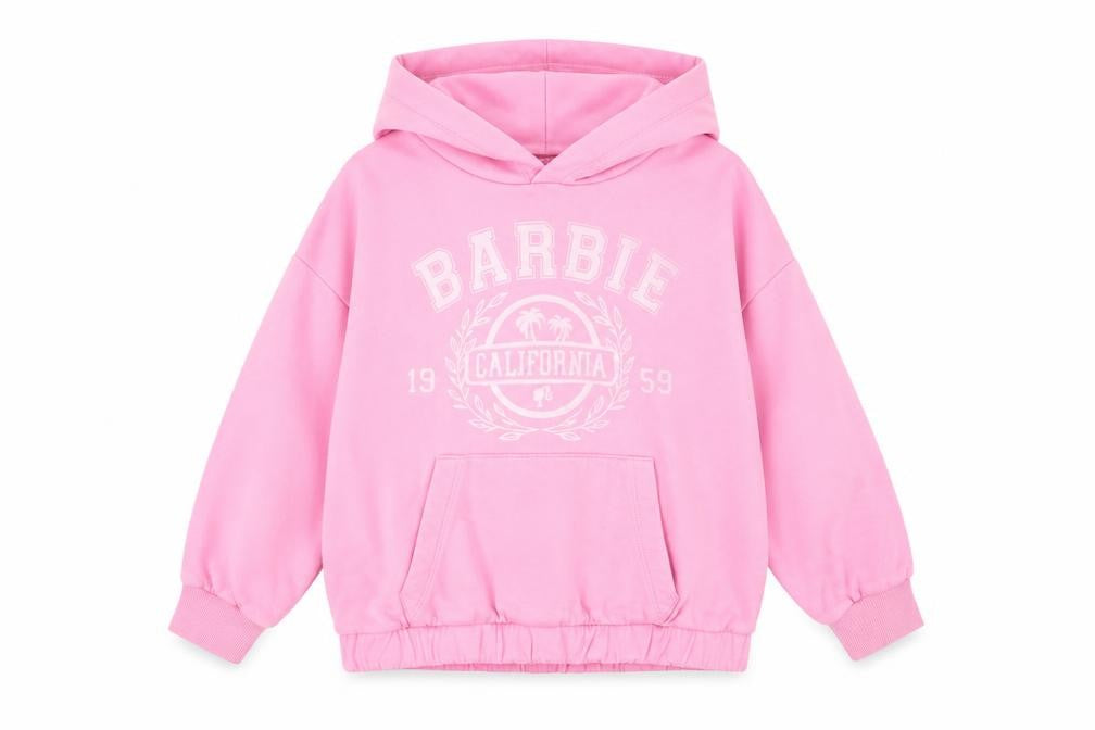 Front view of Barbie Pink girls’' hoodie 7-8 years cotton pullover