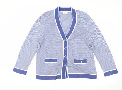 Eastex Women's Blue Size 16 Striped Cardigan