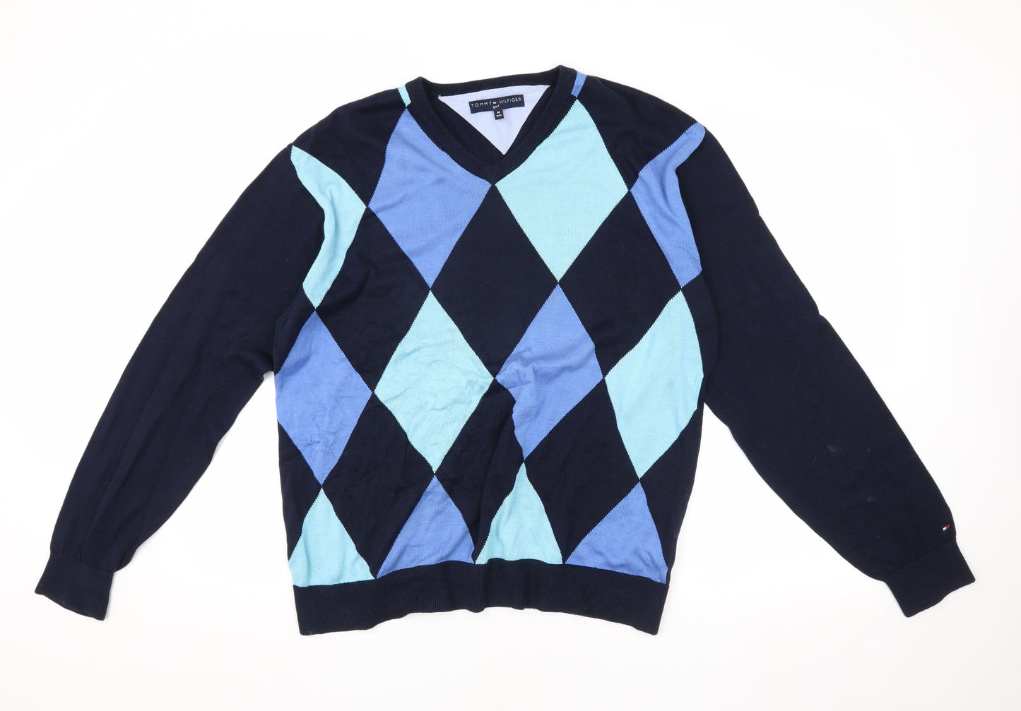 Tommy Hilfiger Men's Blue V-Neck Argyle Jumper M