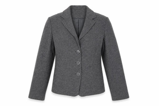 Front view of Kaliko Women's Grey Blazer, size 14, Regular Notch Lapel