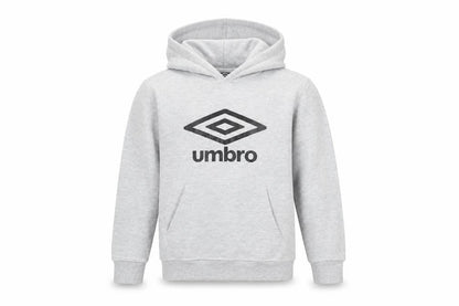 Front view of Umbro boys’ grey pullover hoodie 9-10 years with logo