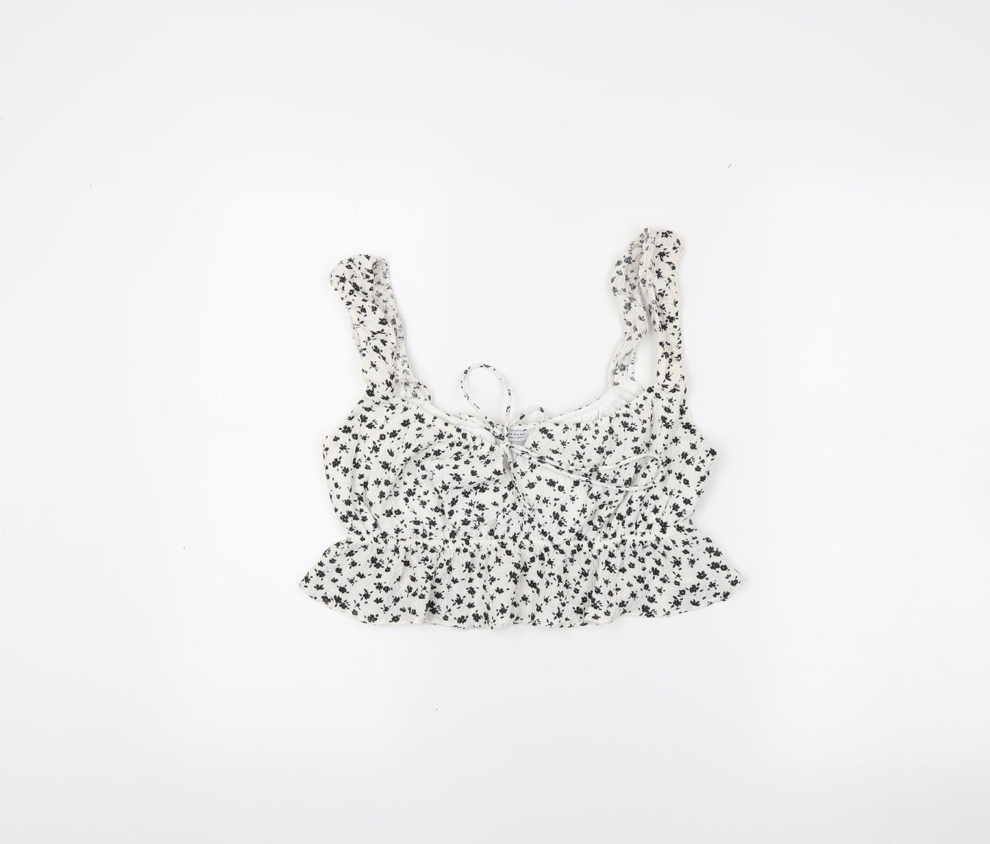 Womens UK Size M Bershka White Cropped Blouse