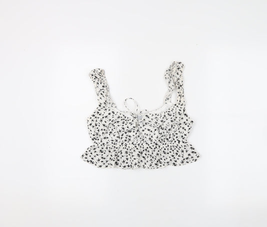 Bershka Women's White Floral Cropped Blouse M