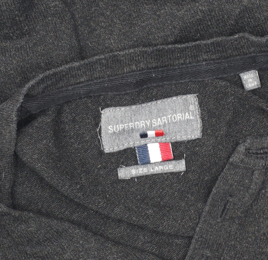 Superdry Men's Black Henley Jumper, Size L