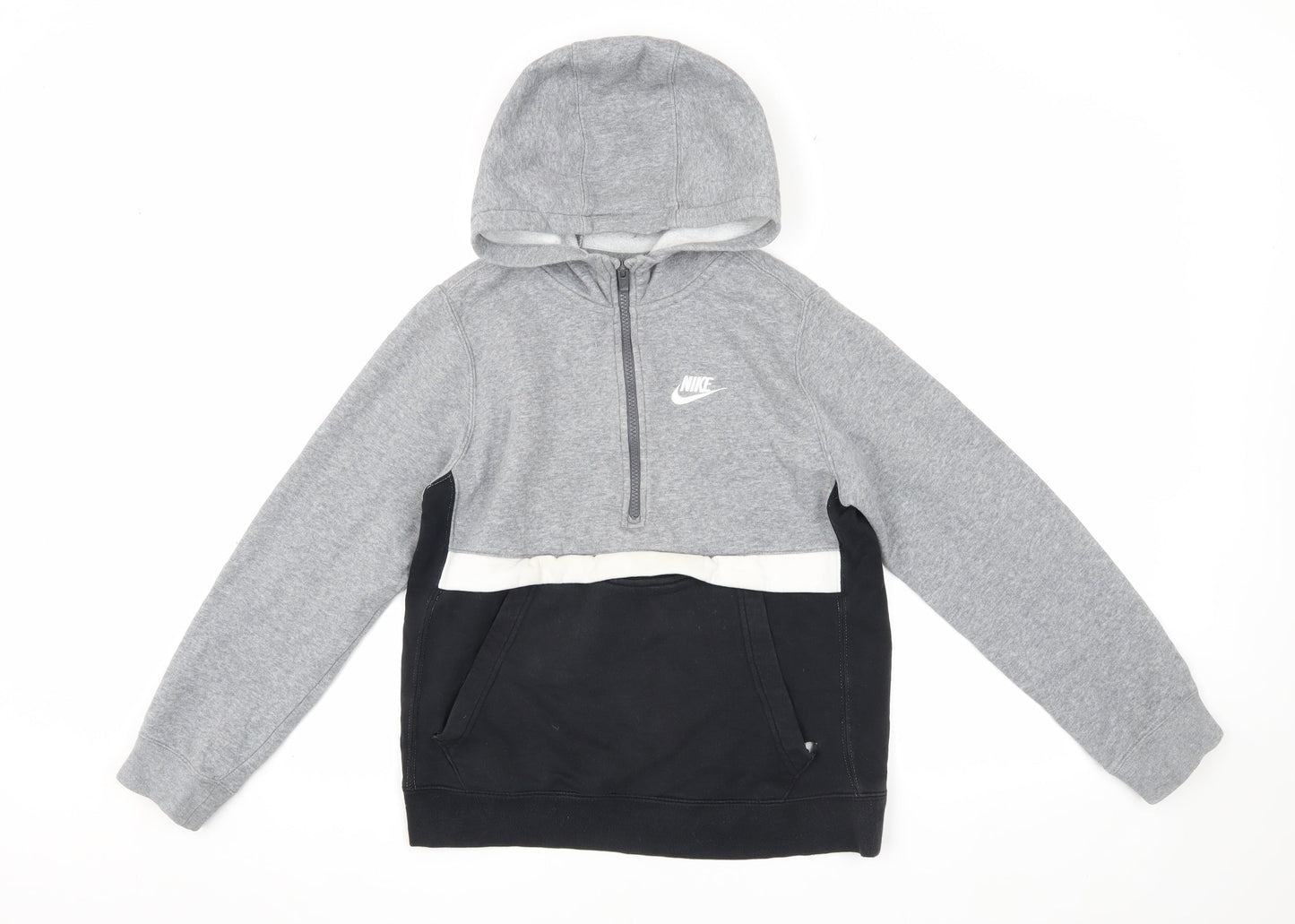 Nike Boys Grey Black Pullover Hoodie L with Zip Pocket
