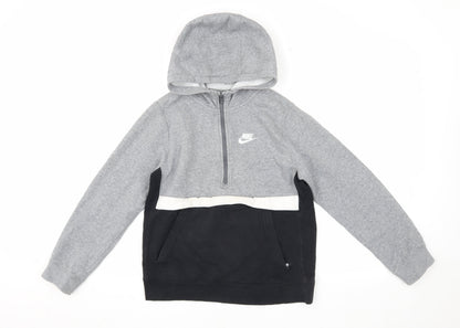 Nike Boys Grey Black Pullover Hoodie L with Zip Pocket