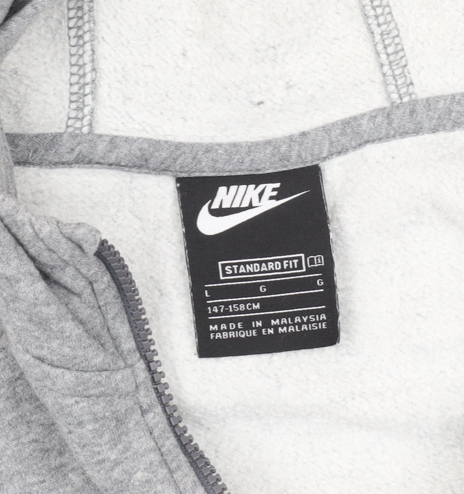 Nike Boys Grey Black Pullover Hoodie L with Zip Pocket