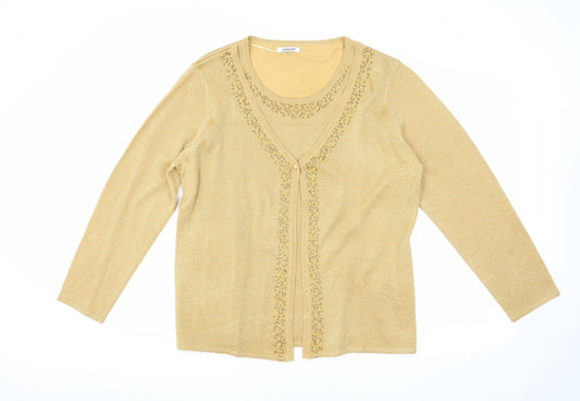 Damart Women's Gold Beaded Cardigan L V-Neck Party