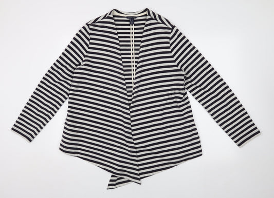 Lands' End Women's Black & White Striped Open Front Cardigan XL