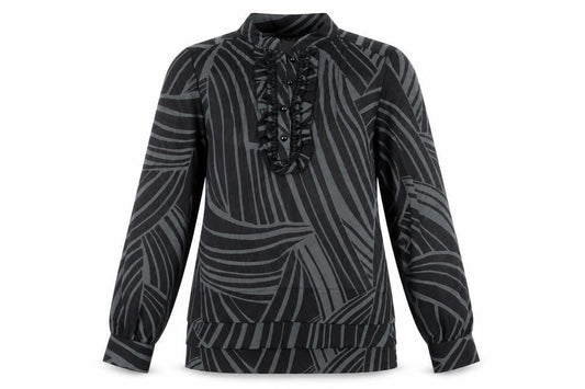 Front view of Principles Petites Black Geometric Blouse, size 10