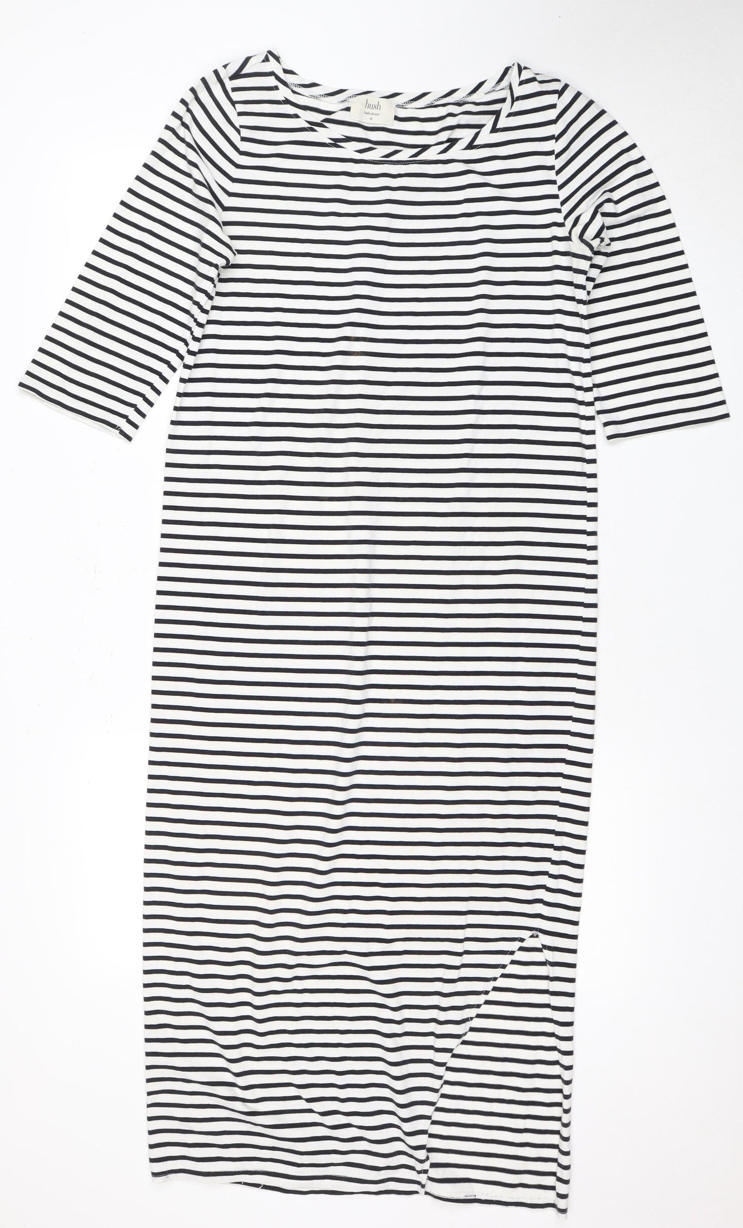 Hush Women's XS White Striped Dress, 3/4 Sleeve