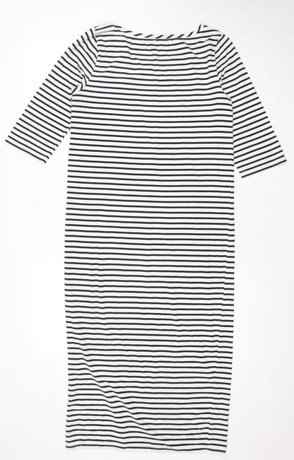 Hush Women's XS White Striped Dress, 3/4 Sleeve