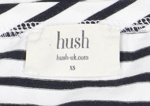 Hush Women's XS White Striped Dress, 3/4 Sleeve