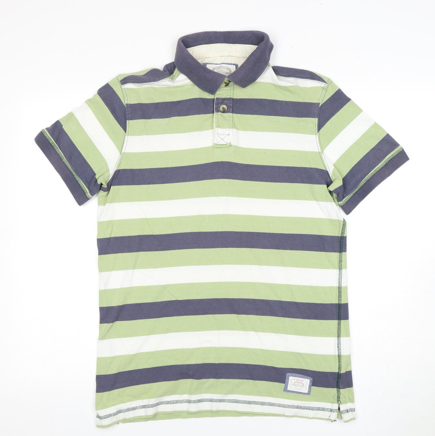 Men's Striped Polo, Green/Grey, M, Cotton