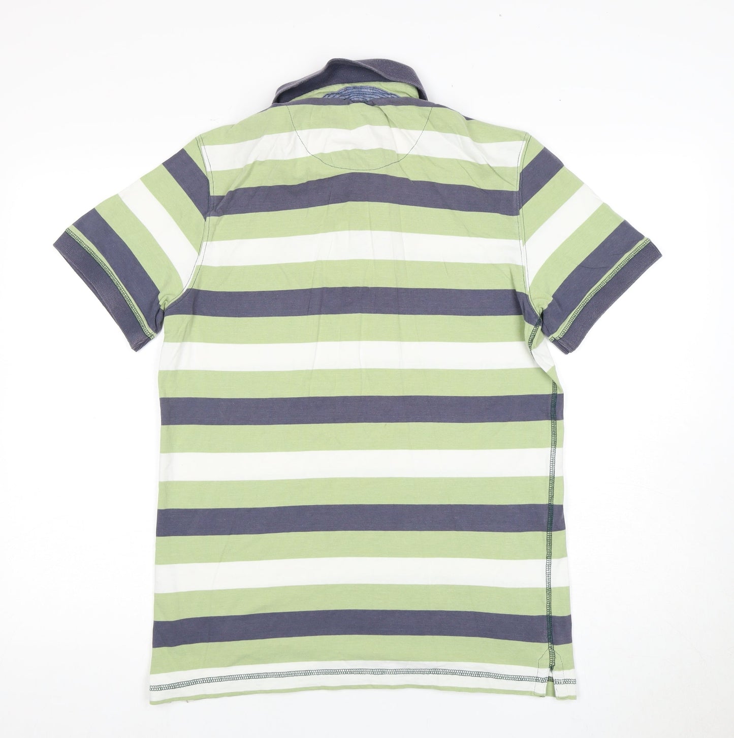 Men's Striped Polo, Green/Grey, M, Cotton