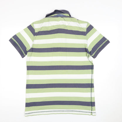 Men's Striped Polo, Green/Grey, M, Cotton