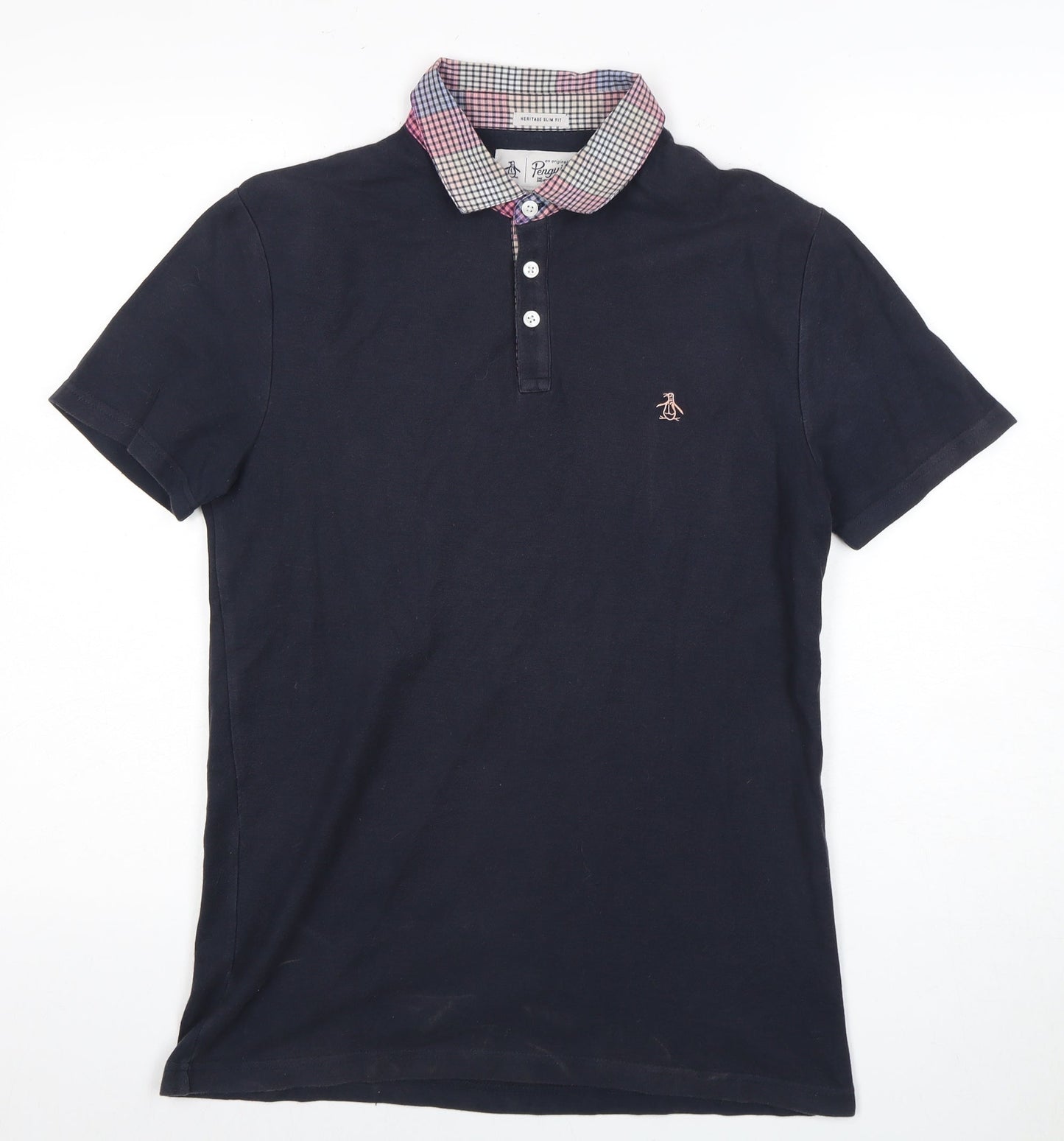 Penguin Men's Blue Check Polo Shirt Small