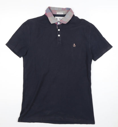 Penguin Men's Blue Check Polo Shirt Small