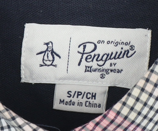 Penguin Men's Blue Check Polo Shirt Small
