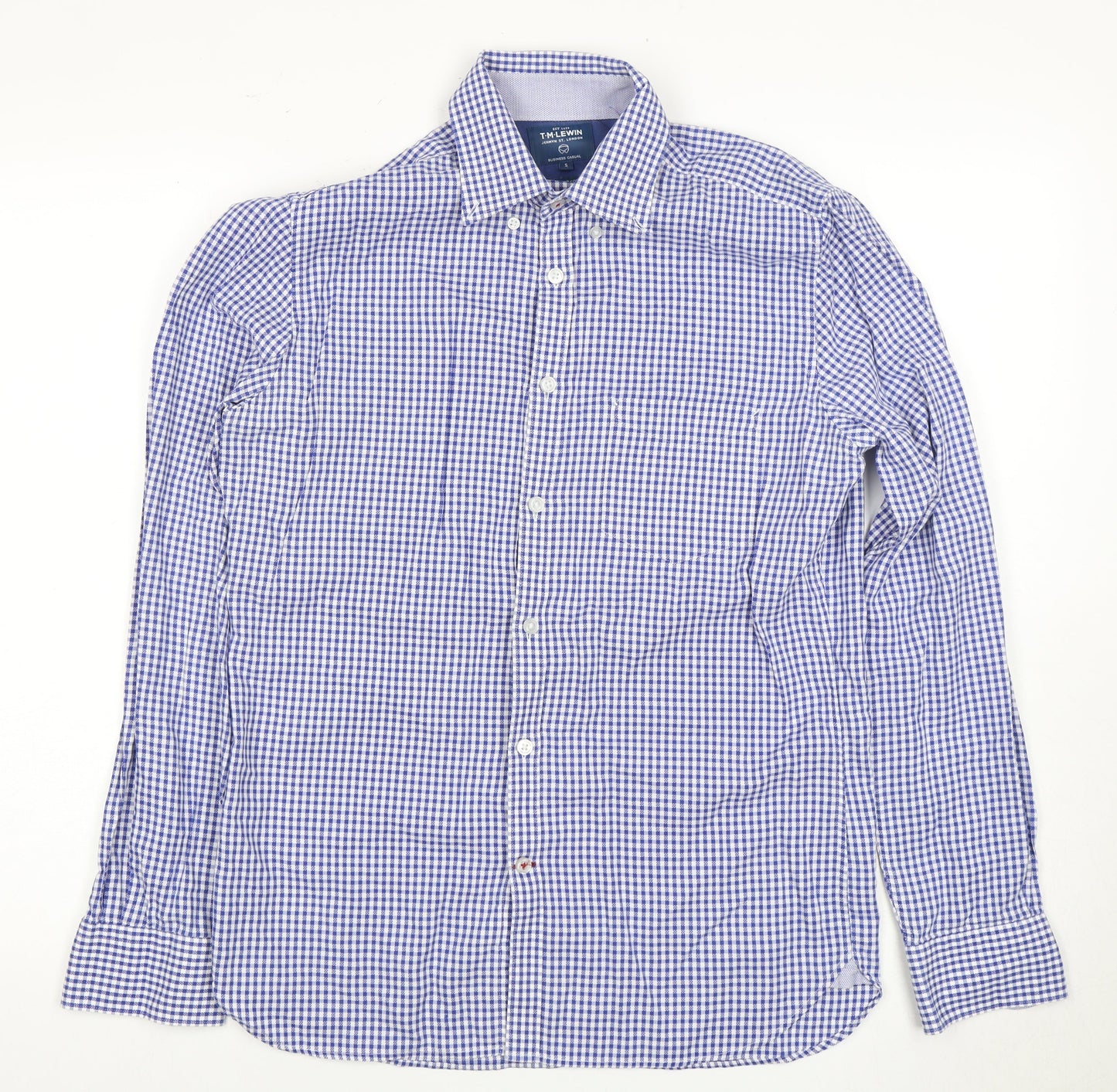 T.M. Lewin Men's Blue Check Dress Shirt, S, Business Casual