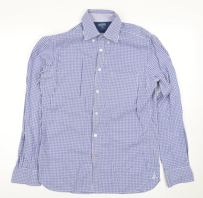 T.M. Lewin Men's Blue Check Dress Shirt, S, Business Casual