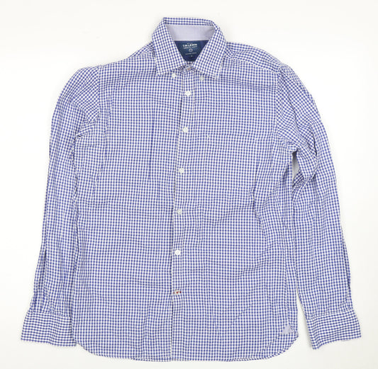 T.M. Lewin Men's Blue Check Dress Shirt, S, Business Casual