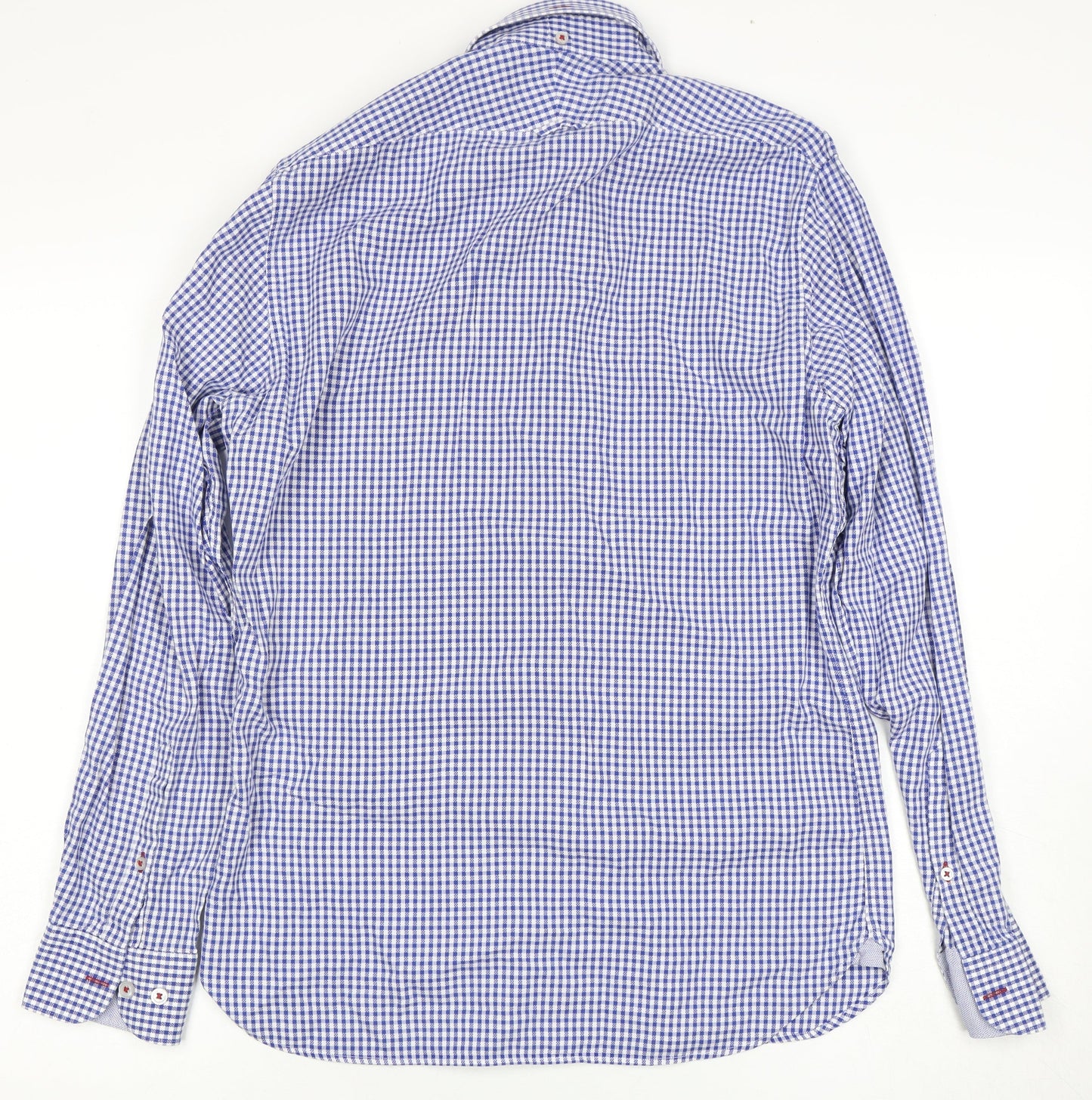 T.M. Lewin Men's Blue Check Dress Shirt, S, Business Casual