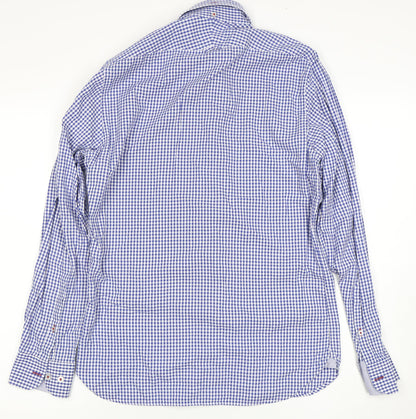 T.M. Lewin Men's Blue Check Dress Shirt, S, Business Casual