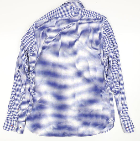 T.M. Lewin Men's Blue Check Dress Shirt, S, Business Casual