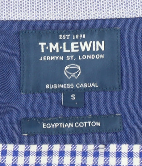 T.M. Lewin Men's Blue Check Dress Shirt, S, Business Casual