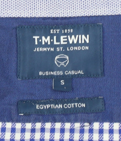 T.M. Lewin Men's Blue Check Dress Shirt, S, Business Casual