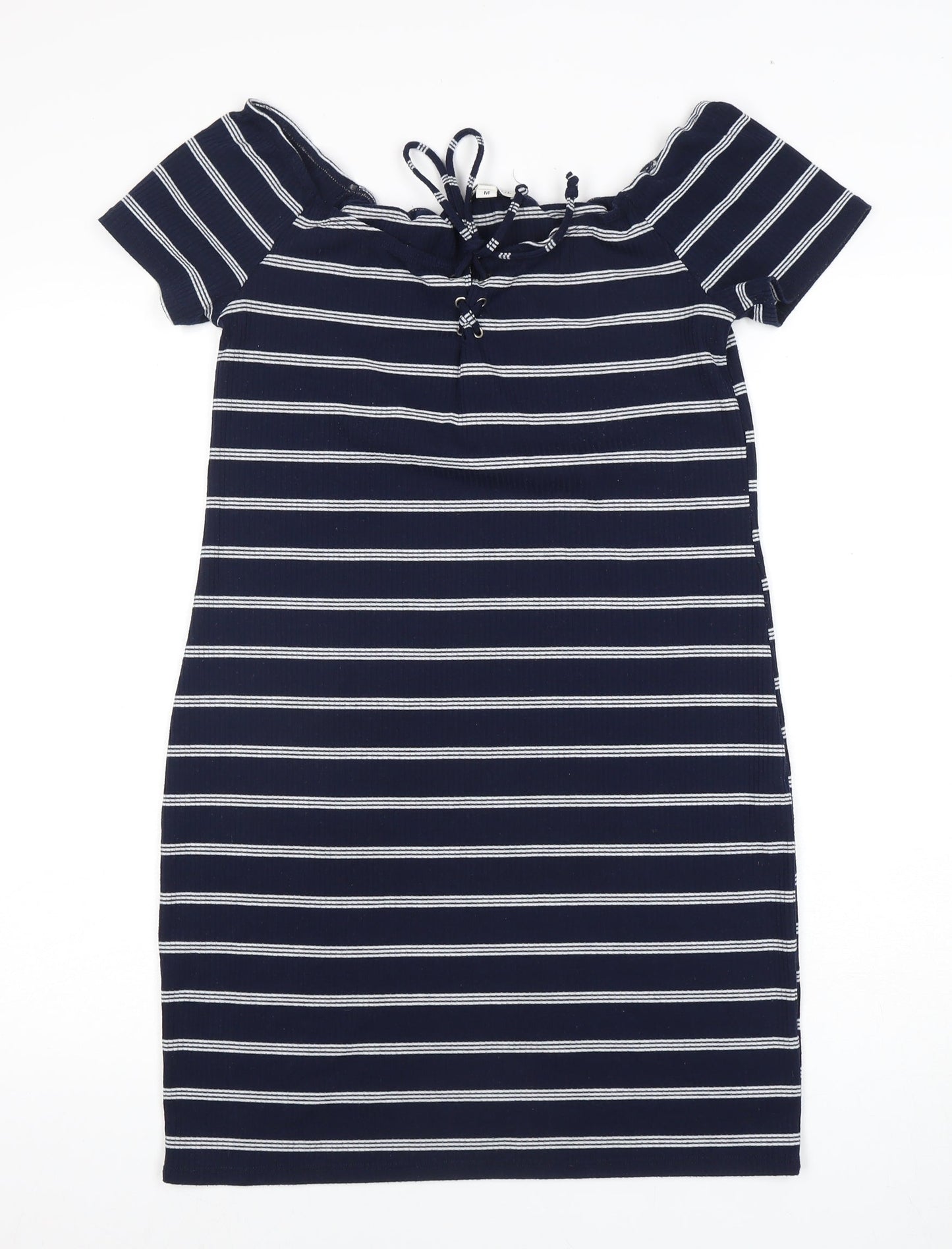 Brave Soul Women's Blue Striped Bodycon Dress M