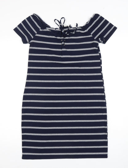 Brave Soul Women's Blue Striped Bodycon Dress M