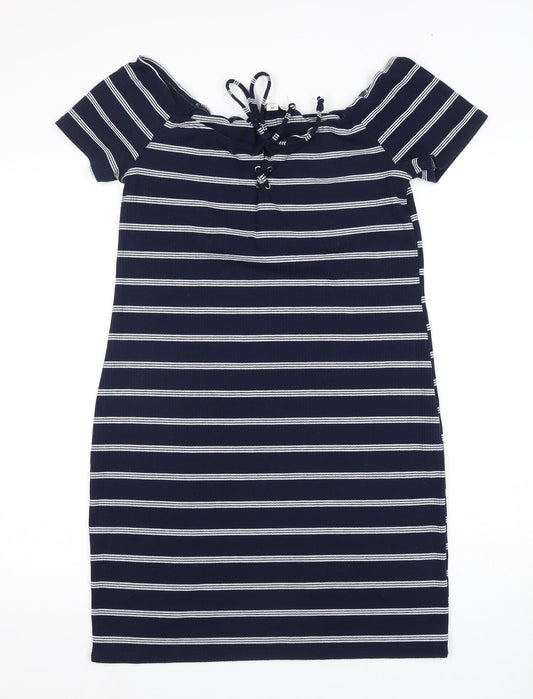 Brave Soul Women's Blue Striped Bodycon Dress M