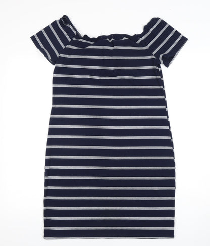 Brave Soul Women's Blue Striped Bodycon Dress M