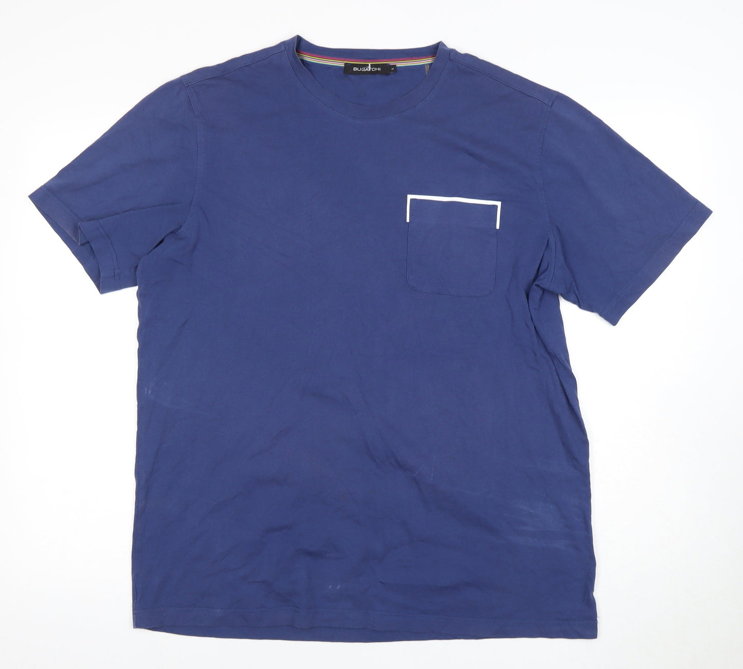Busatchi Men's Blue Crew Neck Cotton T-Shirt