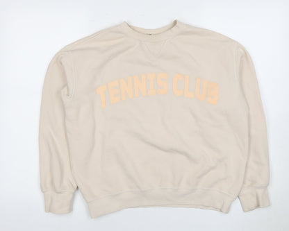 H&M Beige Unisex 'Tennis Club' Pullover Sweatshirt M
