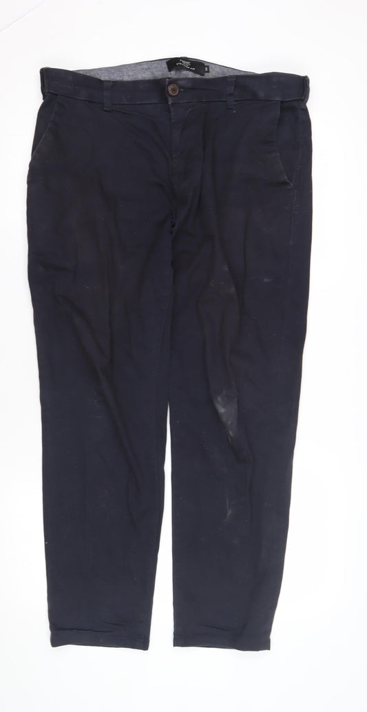 Next Men's Black Chino Trousers, 34, Straight Fit
