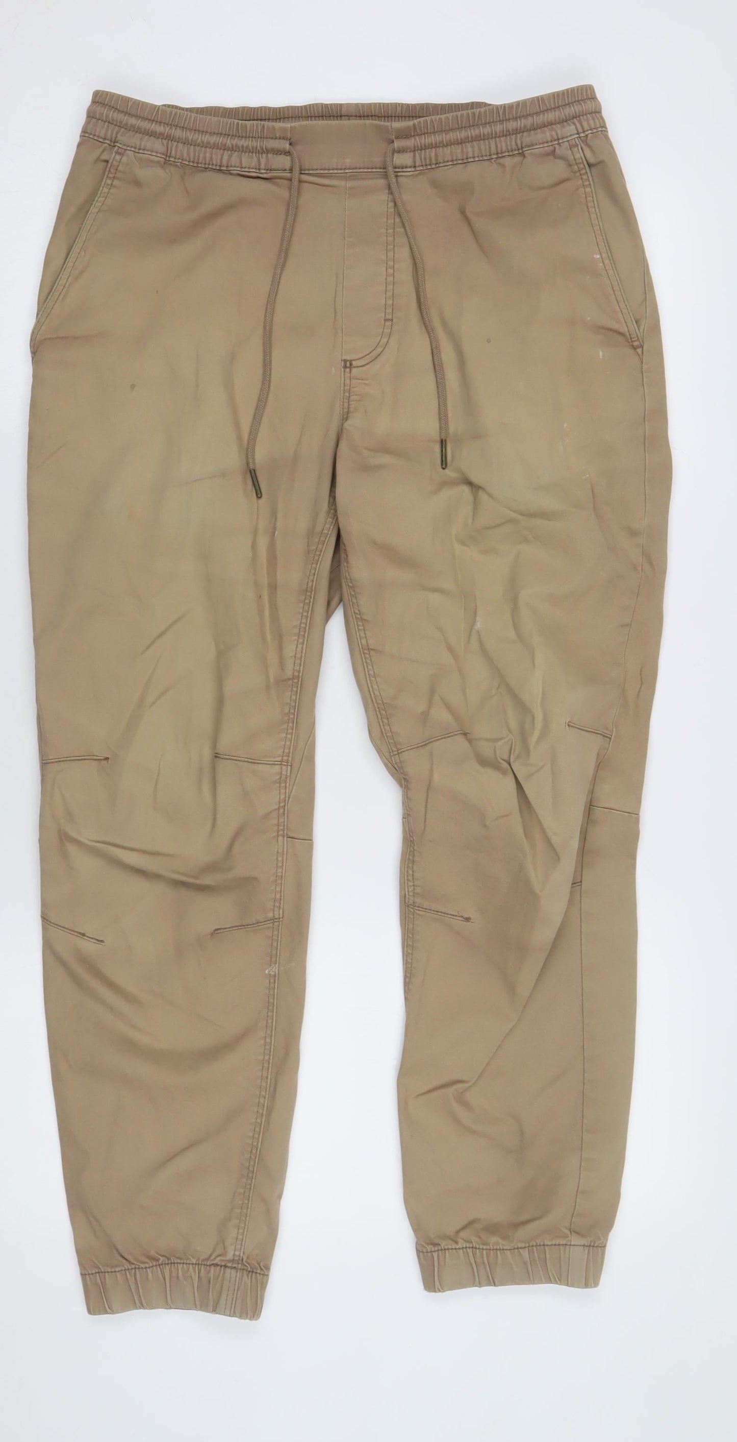 H&M Men's Beige Joggers S Regular Fit Tapered