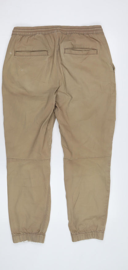 H&M Men's Beige Joggers S Regular Fit Tapered