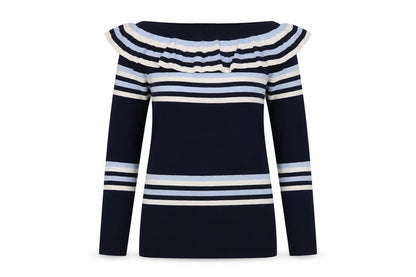Jovonna London Women's Blue Striped Pullover Jumper, M