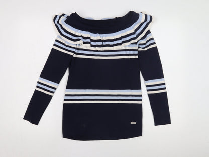 Jovonna London Women's Blue Striped Pullover Jumper, M