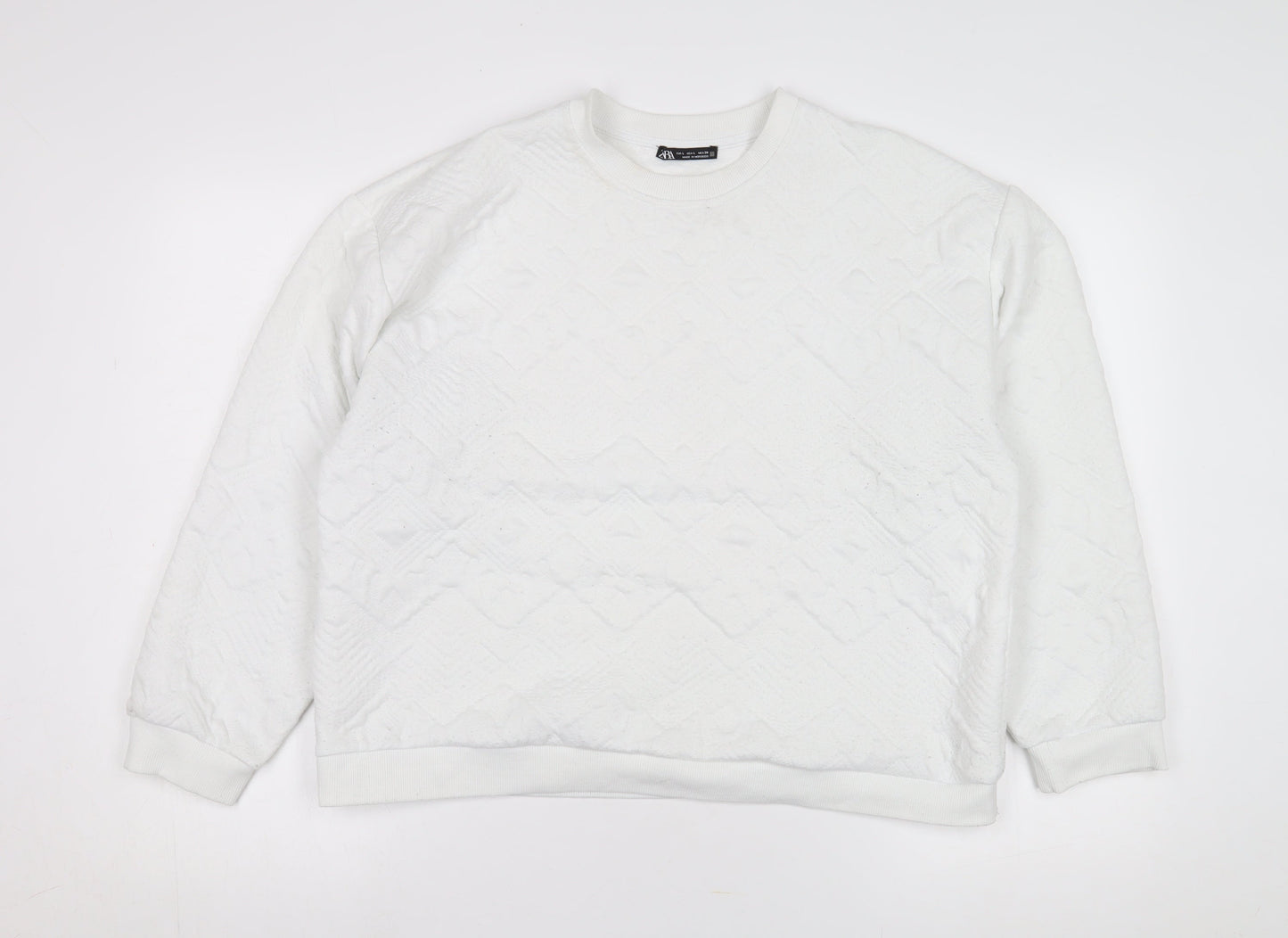 Women’s White L Pullover Sweatshirt, Geometric Pattern