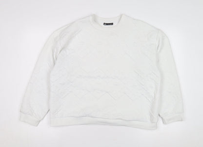 Women’s White L Pullover Sweatshirt, Geometric Pattern