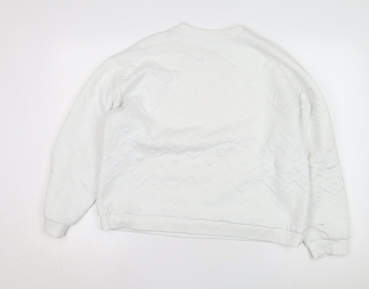 Women’s White L Pullover Sweatshirt, Geometric Pattern