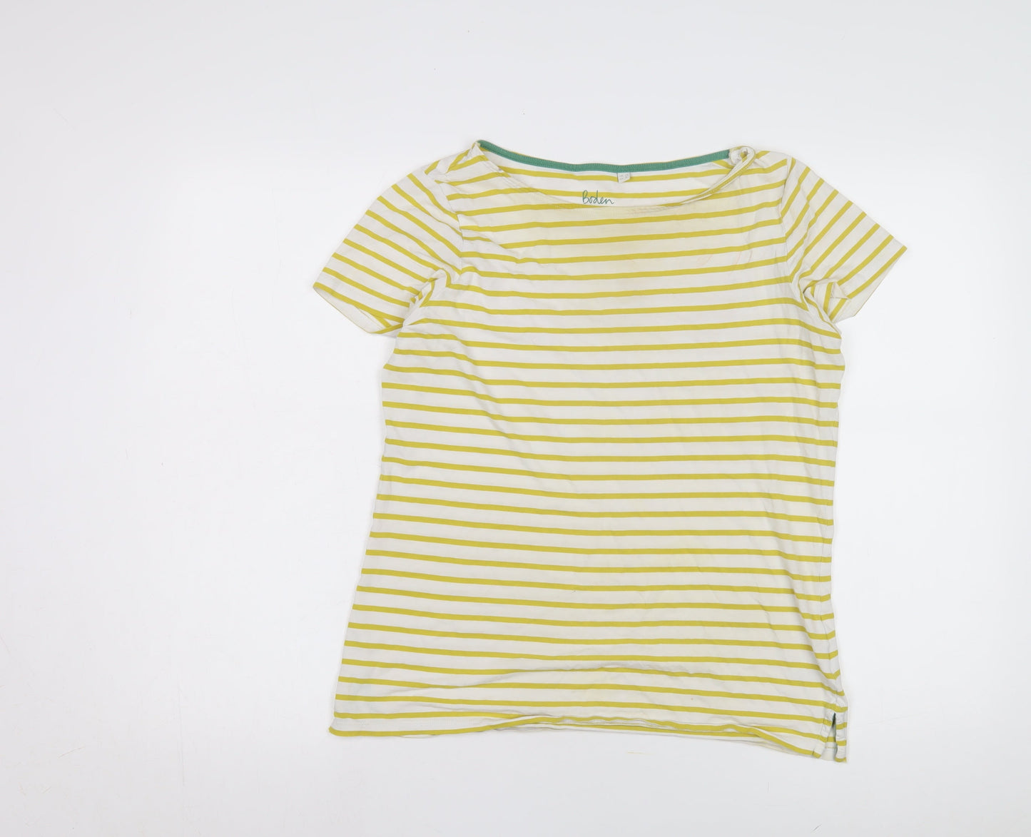 Boden Women's Yellow Striped T-Shirt Size 12