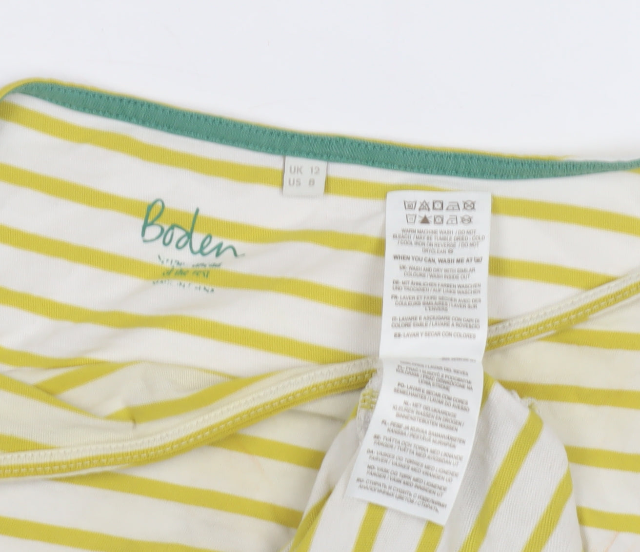 Boden Women's Yellow Striped T-Shirt Size 12