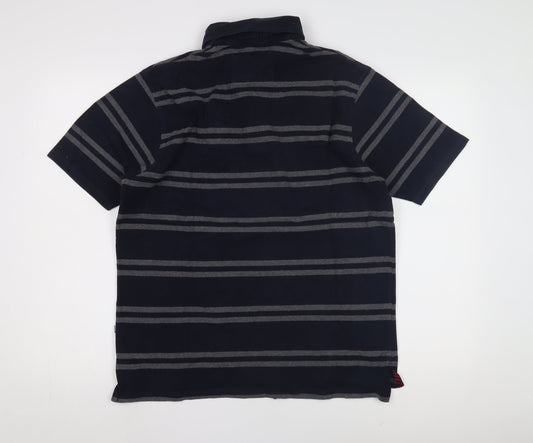 Boston Crew Men's M Black Striped Polo Short Sleeve