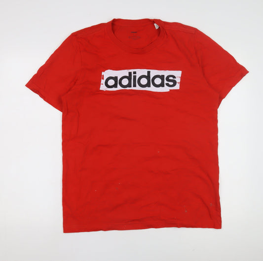 Adidas Men's Red Logo T-Shirt, L, Crew Neck